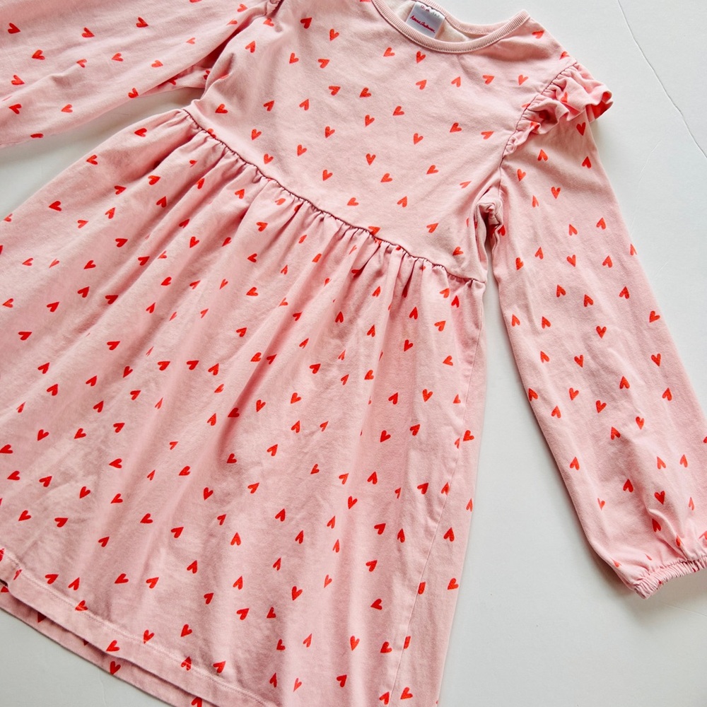 Hanna Andersson Pink Dress with Red Hearts - Size 6/7